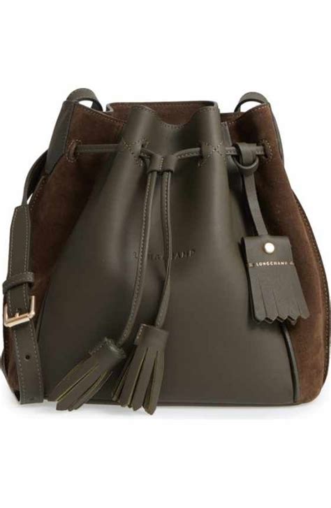 Longchamp Penelope Leather Bucket Bag.